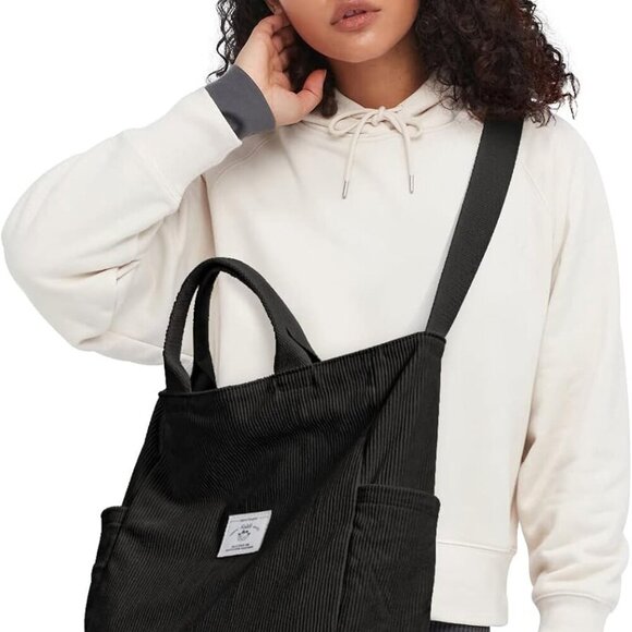 Corduroy Tote Bag Large Multi-Use Casual Work Travel Women - Picture 2 of 8